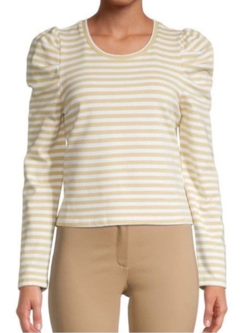 Rebecca Minkoff Tan and White Striped Puff Sleeve Janine Sweatshirt